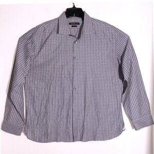 John Varvatos USA Plaid Button Down Dress Shirt Men 17 1/2 34/35 Grey EUC